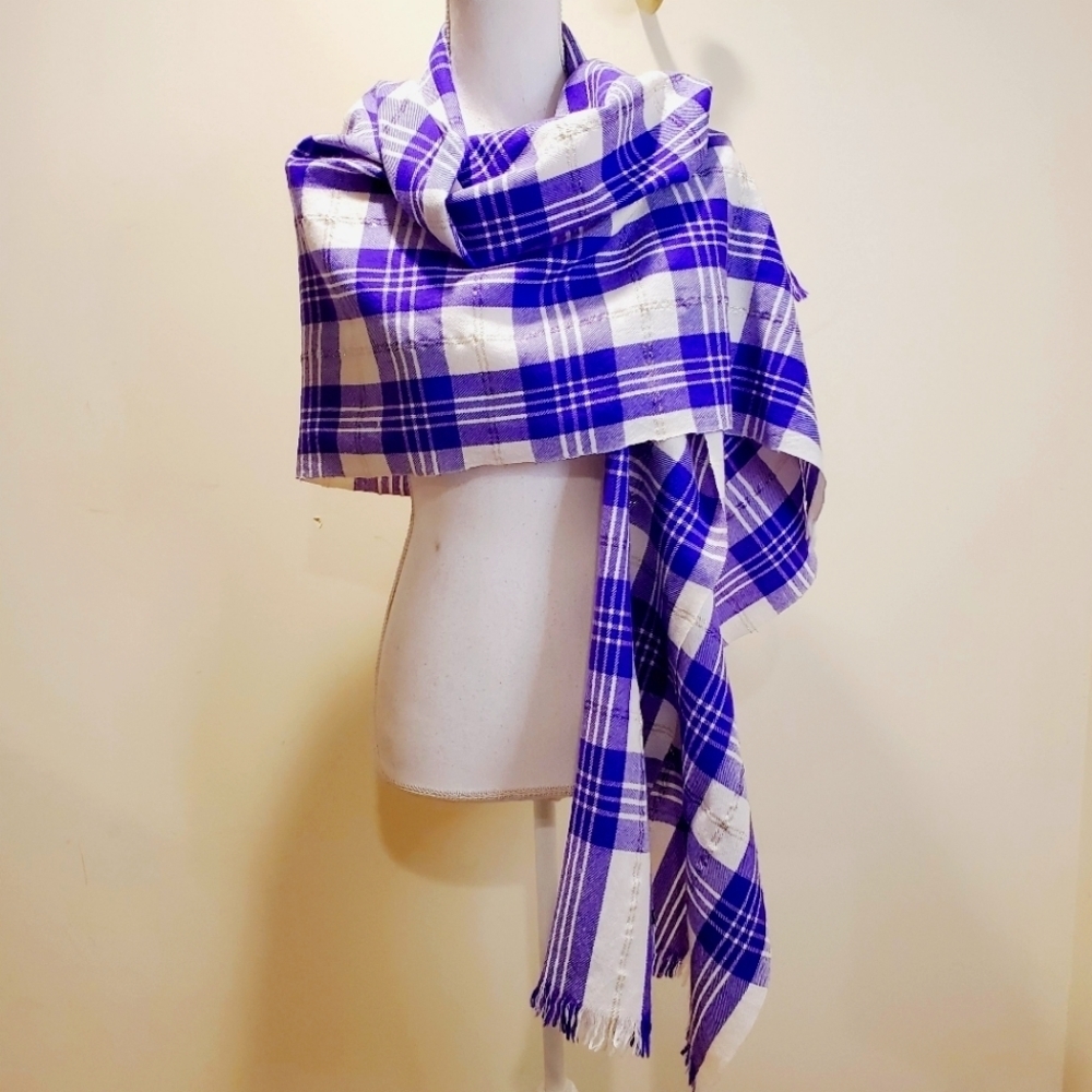 J. CREW women's purple wool large plaid Scarf